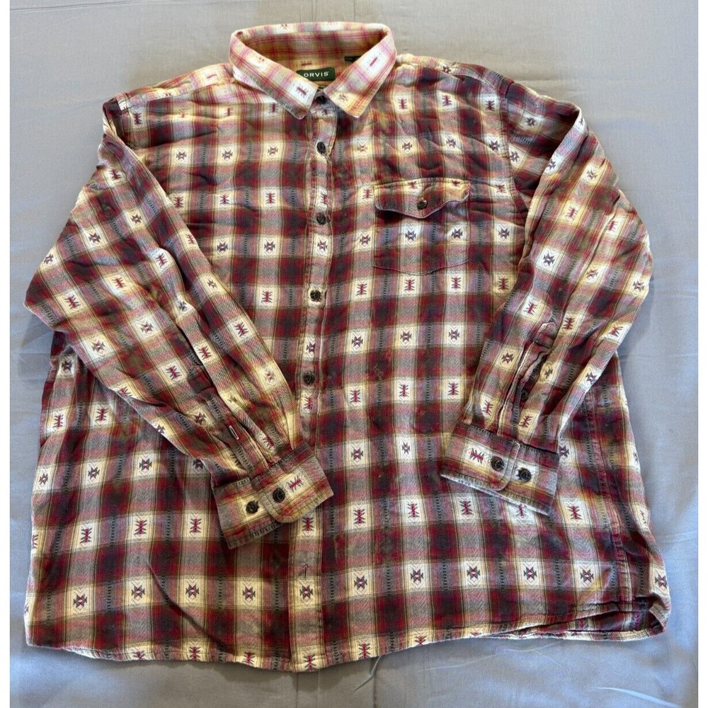 Orvis‎ Aztec Shirt Mens XXL Red White Southwest Print Cotton Active Fit